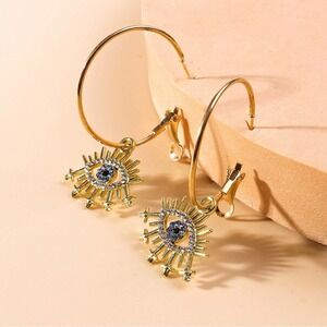 EVIL Eye Gold Hoops rhinestone earrings